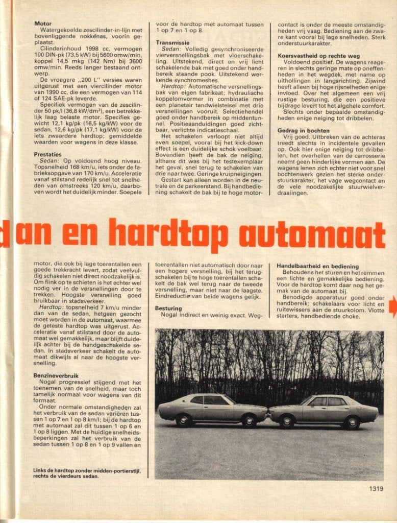 Autokampioen dubbeltest Datsun 200 L Sedan en Hardtop 1975, Ophalen of Verzenden, Gelezen, Overige merken