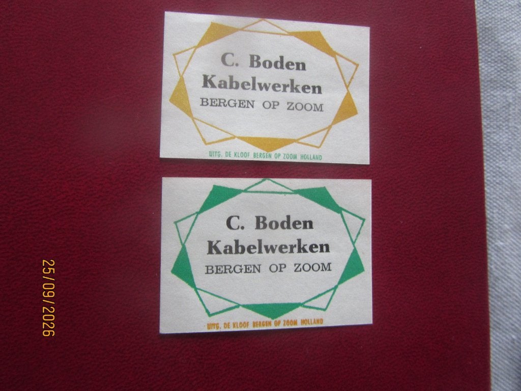 Kabelwerken  C. Boden Bergen op Zoom, Ophalen of Verzenden, Gebruikt, Luciferdoosjes of -merken