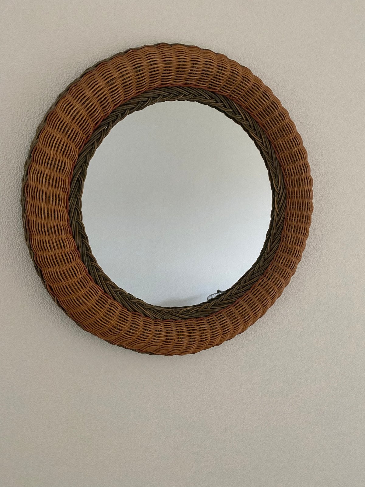 Vintage IKEA Rotan Wandspiegel Jaren '90, Ophalen, Minder dan 50 cm, Gebruikt, Rond