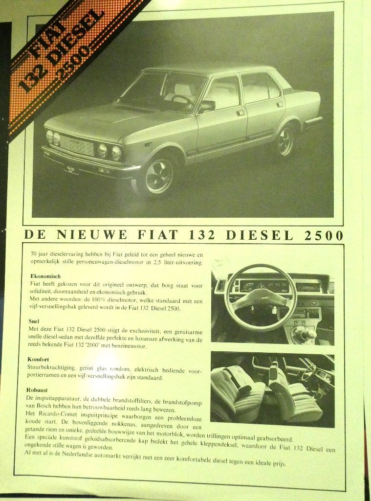 Leaflet 1pp Fiat 132 2500 Diesel, Verzenden, Gelezen, Overige merken