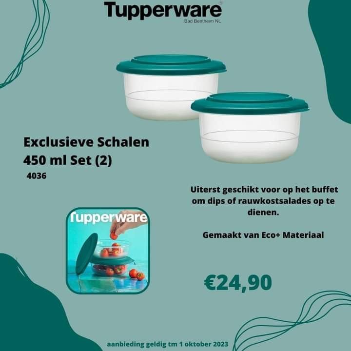 Tupperware exclusieve kommen, groen deksel, nieuw, Schaal, Nieuw, Ophalen of Verzenden, Vaatwasserbestendig
