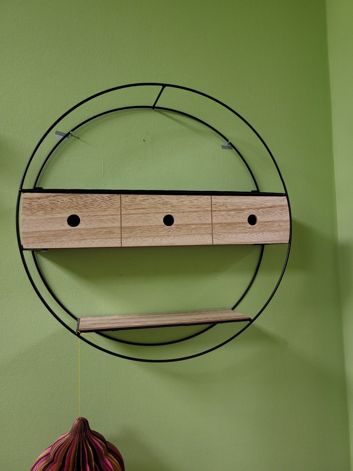 Rond wandrek met lades en planken - Zwart metaal/hout, Ophalen, Gebruikt