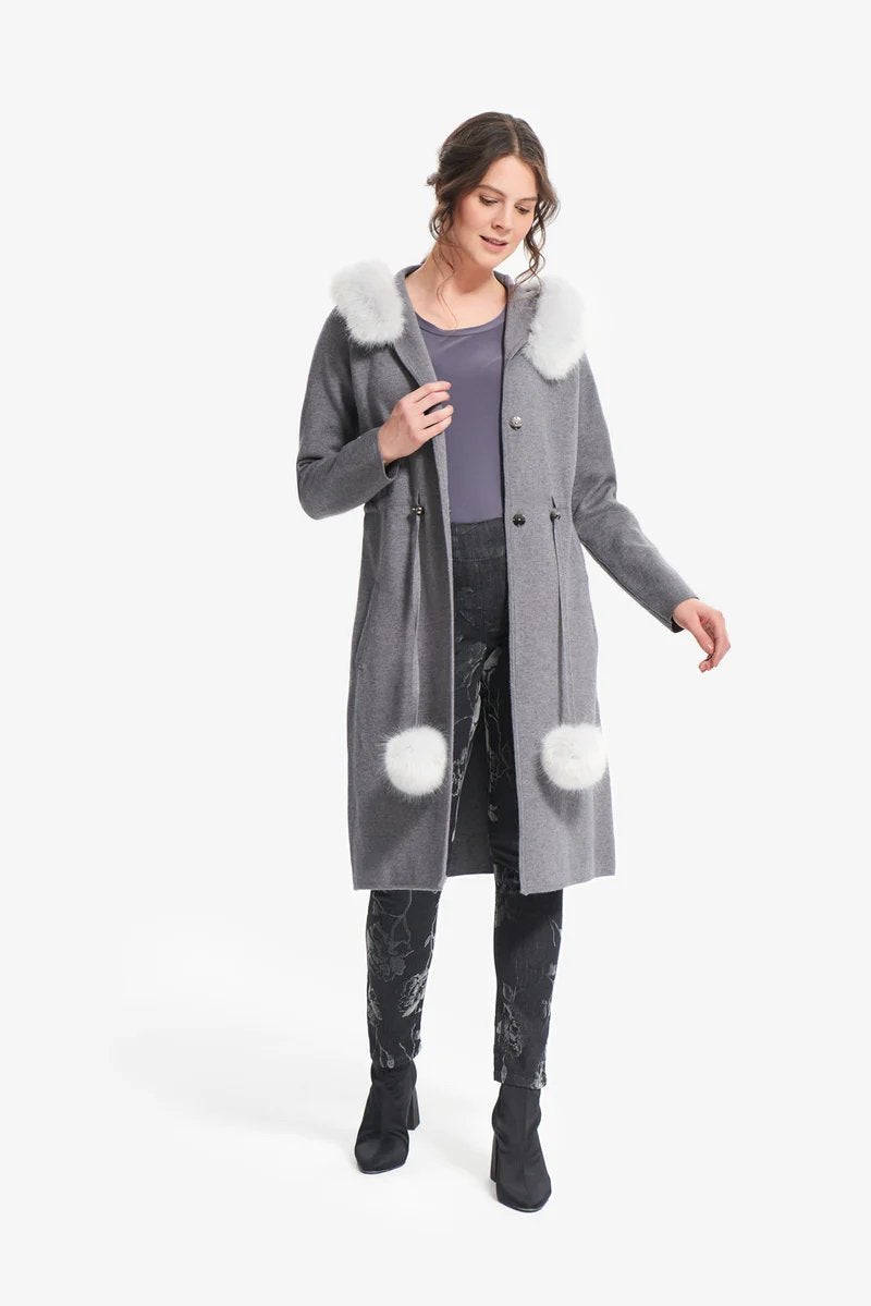 Ribkoff lang vest/jas grijs capuchon met bont details maat L, Verzenden, Nieuw, Maat 42/44 (L), Meerkleurig