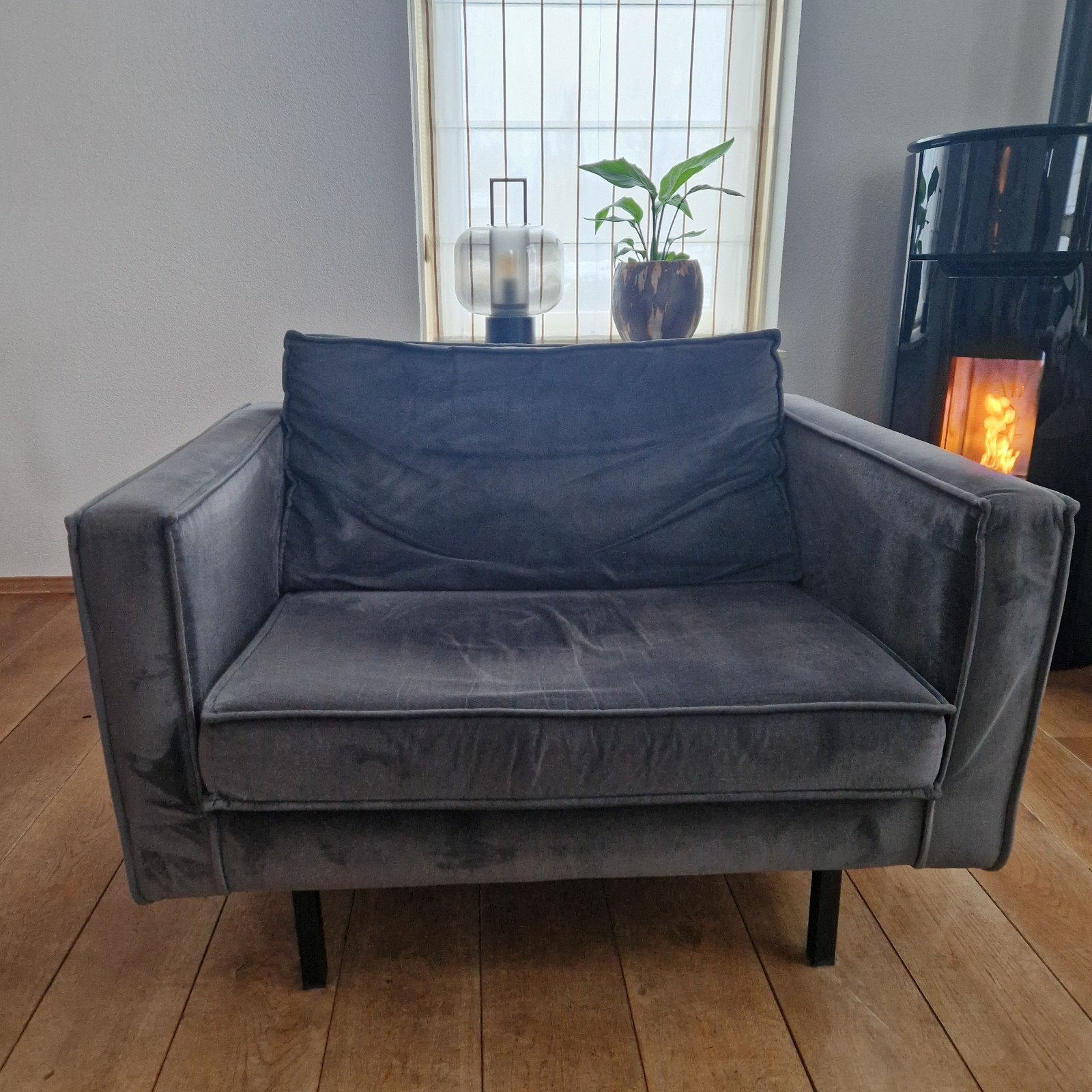 Be Pure Home Loveseat Velvet Antraciet, Ophalen, 150 tot 200 cm, Tweepersoons, 75 tot 100 cm