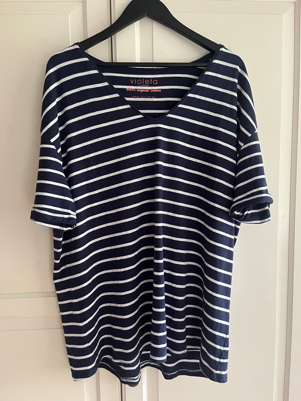Violeta by Mango Gestreept T-shirt Dames XXL Organisch Katoe, Meerkleurig, Maat 46/48 (XL) of groter, Ophalen of Verzenden, Zo goed als nieuw