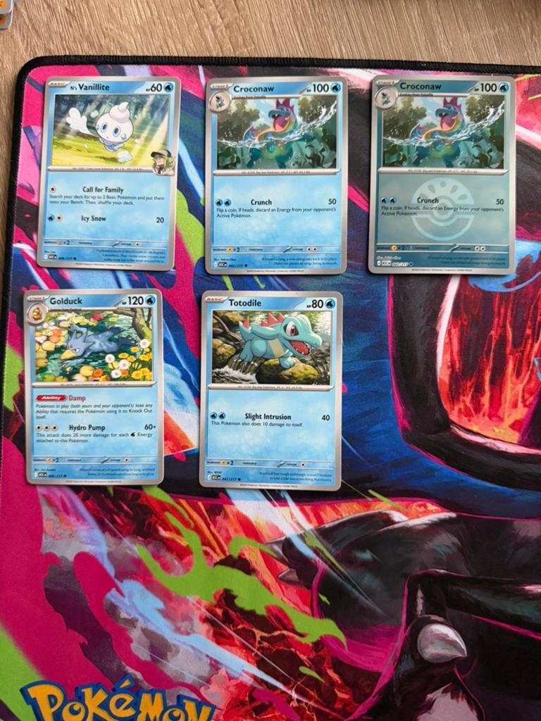 Pokémon kaarten: Vanillite, Croconaw, Golduck, Totodile (per, Ophalen of Verzenden, Zo goed als nieuw, Losse kaart