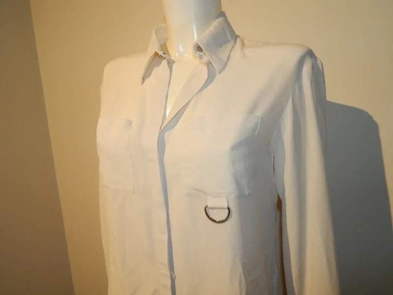 Mugler Thierry Mugler zijde room witte blouse zilver details, Verzenden, Wit, Zo goed als nieuw, Maat 36 (S)