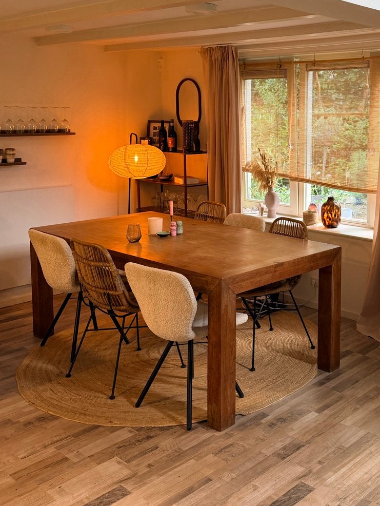 Eettafel met 6 stoelen (3x teddy, 3x rotan), Huis en Inrichting, Ophalen, Gebruikt, Wit, Vijf, Zes of meer stoelen