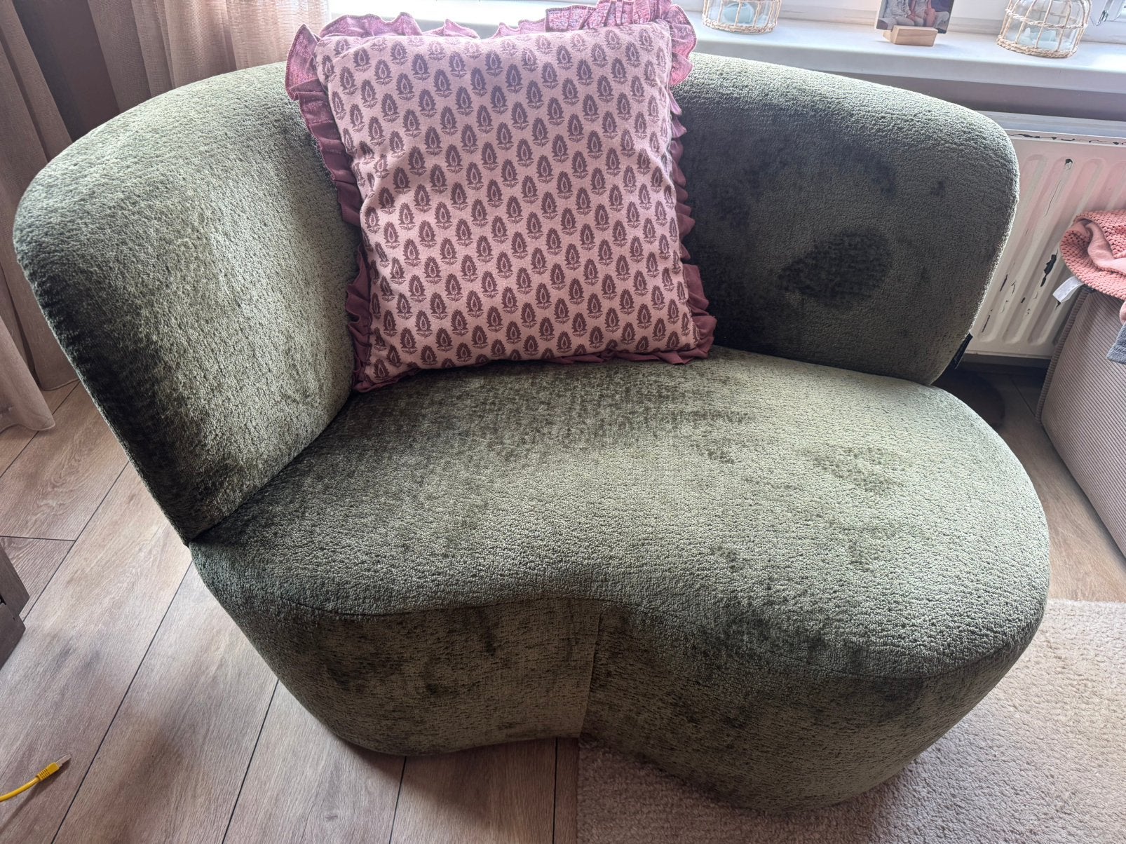 WOOOD fauteuil warmgroen, Huis en Inrichting, Eenpersoons, 75 tot 100 cm, Ophalen of Verzenden, Zo goed als nieuw
