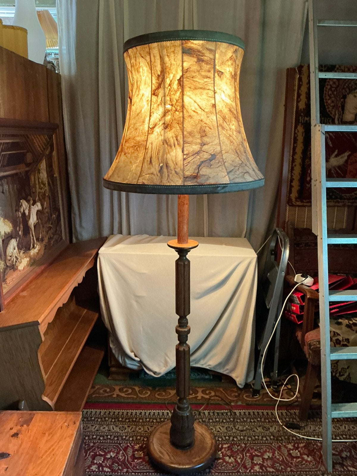 Sfeervolle vintage vloerlamp ,kap blaas, Ophalen of Verzenden