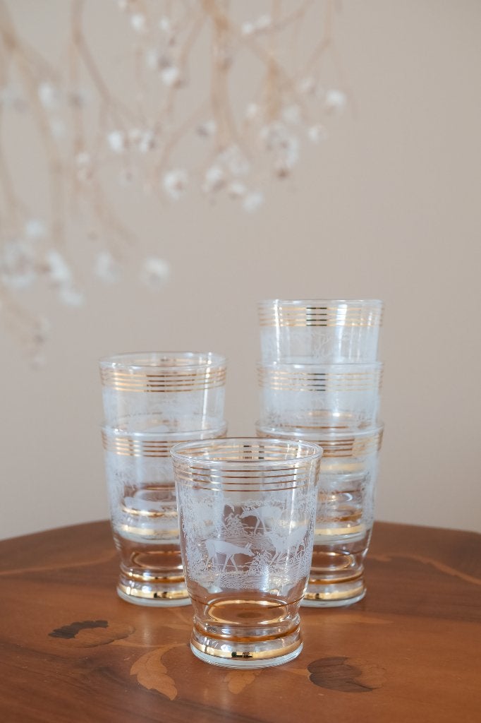 Vintage glazen herten gouden randje - set van 6, Antiek en Kunst, Ophalen of Verzenden
