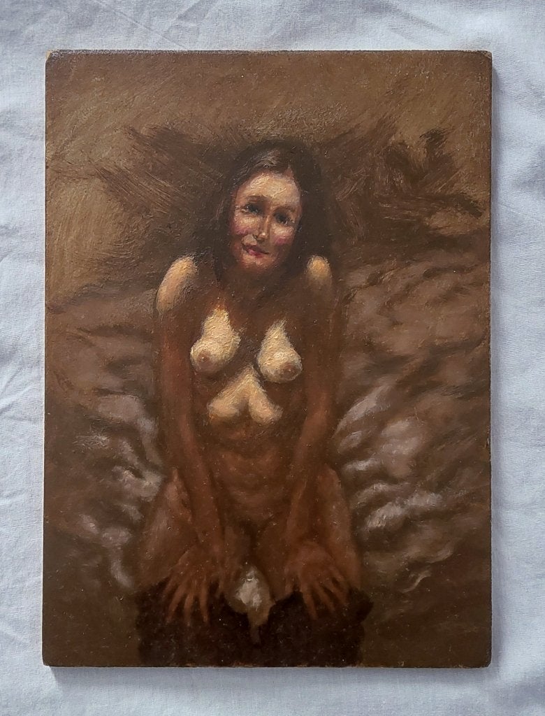 Schilderijtje van Naakte Jonge Vrouw - Olieverf, Antiek en Kunst, Kunst | Schilderijen | Klassiek, Portret of Personen, Ophalen of Verzenden