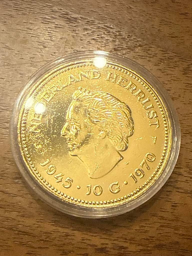 Gouden vergulde 10 gulden munt Juliana 1945-1970, Ophalen of Verzenden