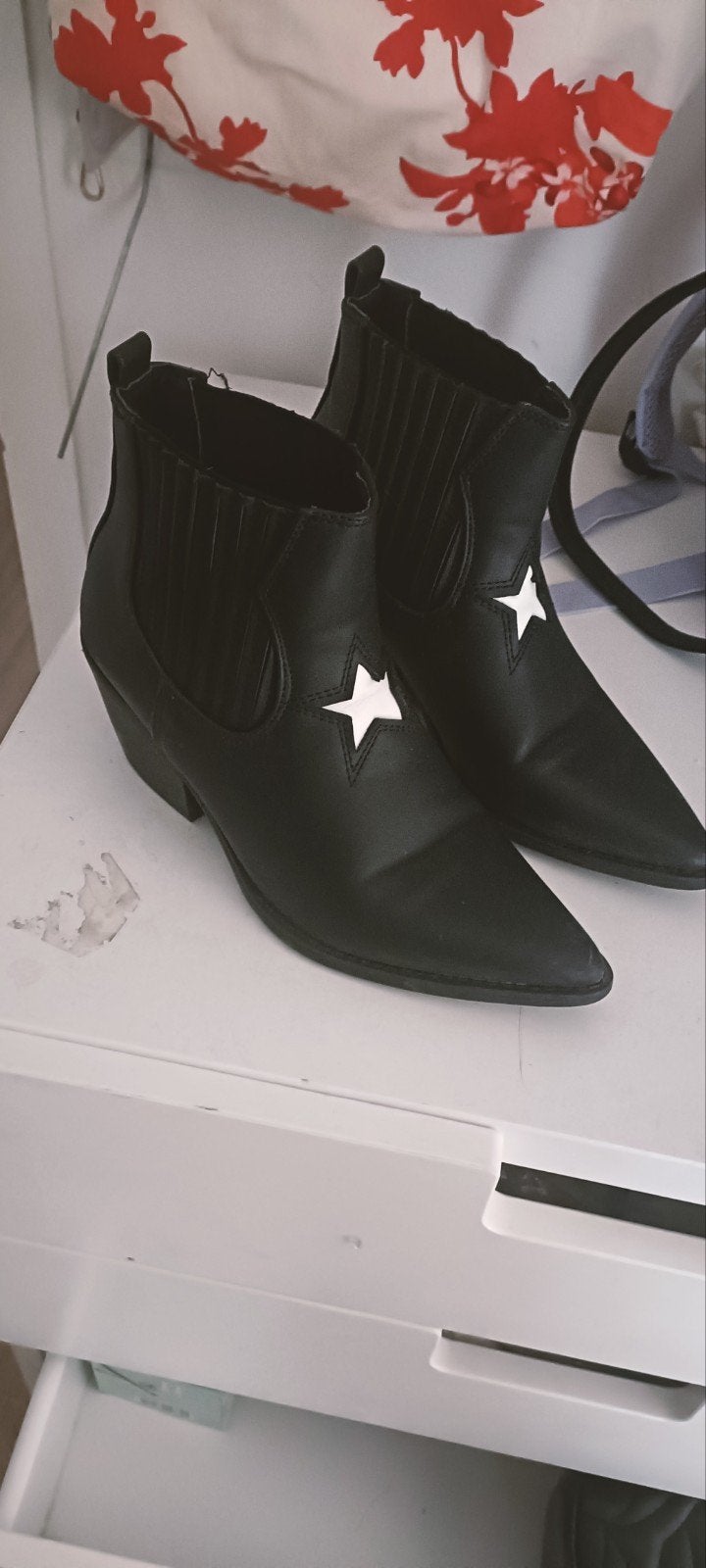 Zwarte cowboylaarzen met witte sterren - Maat 37, Ophalen of Verzenden, Gedragen, Zwart, Lage of Enkellaarzen