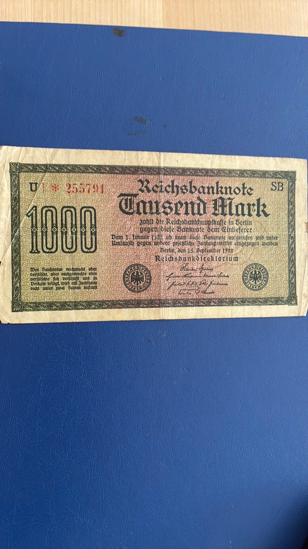 Duitsland 1000 mark 1922, Postzegels en Munten, Bankbiljetten | Europa | Niet-Eurobiljetten, Ophalen of Verzenden, Duitsland