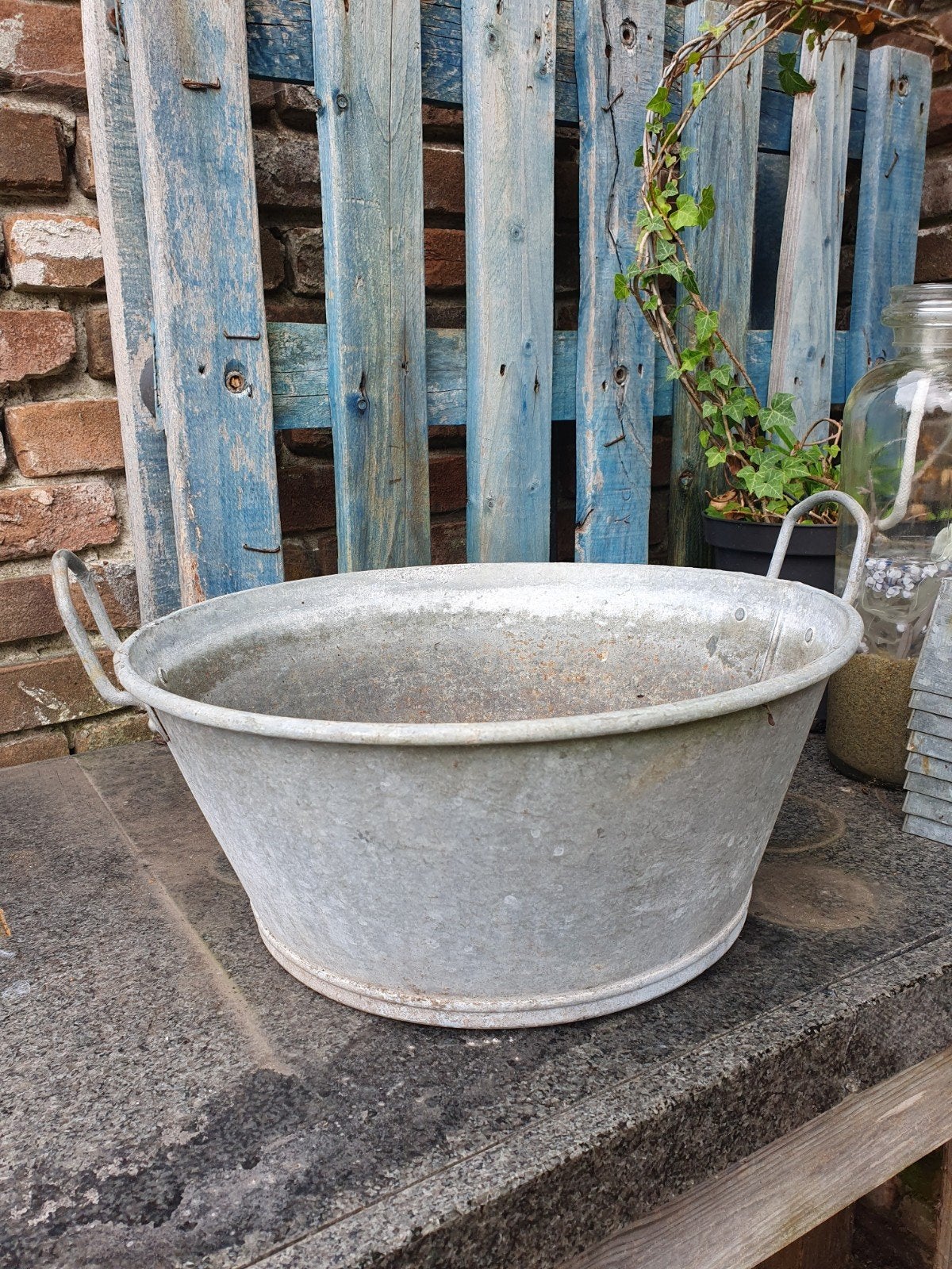 Oude zinken teil rond 39 cm, Antiek en Kunst, Ophalen of Verzenden