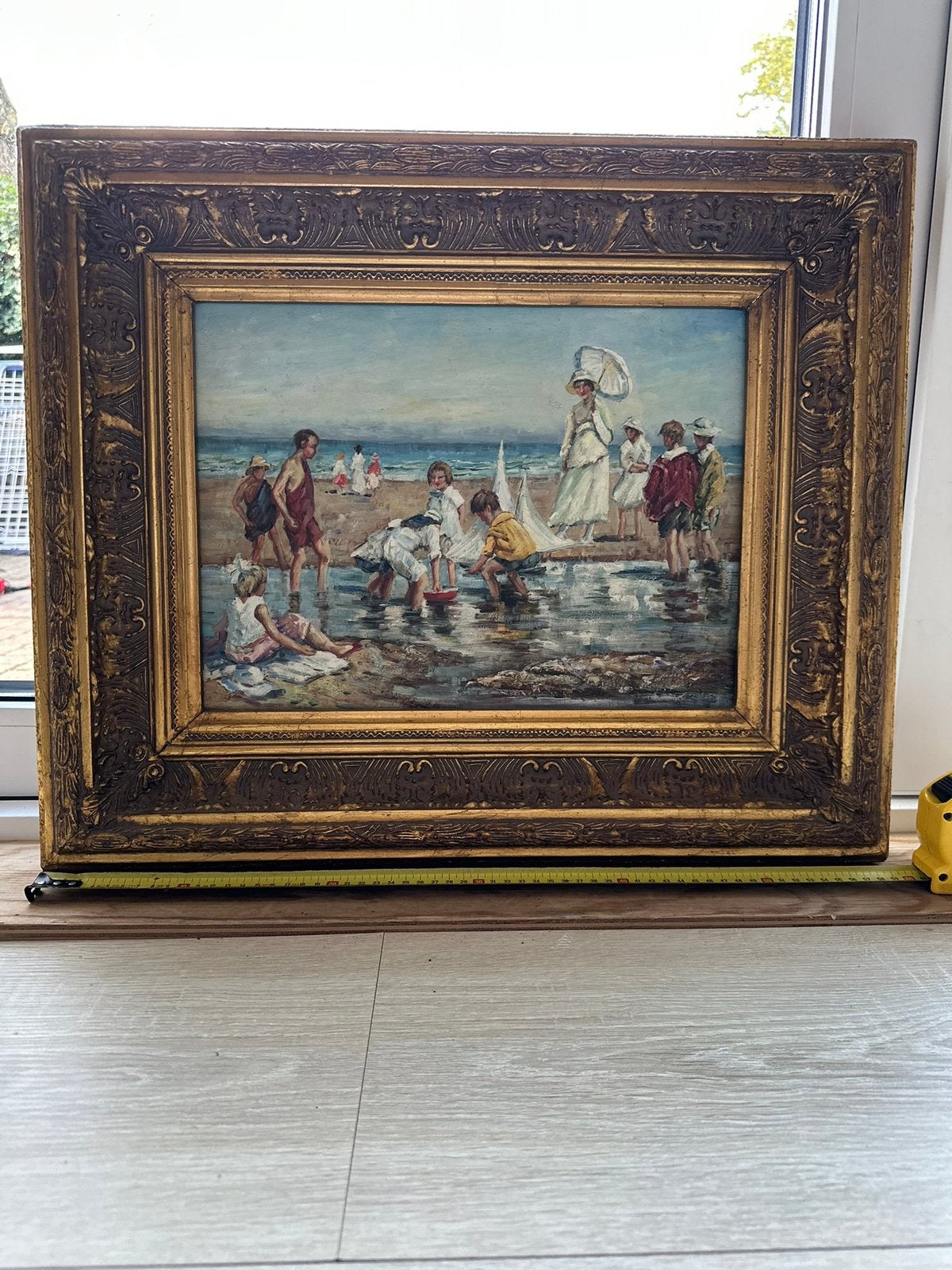 Mooi klassiek olieverfschilderij op houten panel Paul Renard, Antiek en Kunst, Ophalen of Verzenden, Bijzondere lijst, Maritiem / water