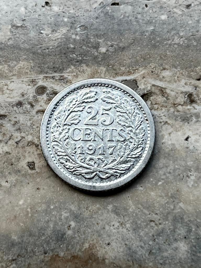 25 cent 1917 Wilhelmina , mooie kwaliteit, Zilver, 25 cent, Ophalen of Verzenden, Koningin Wilhelmina