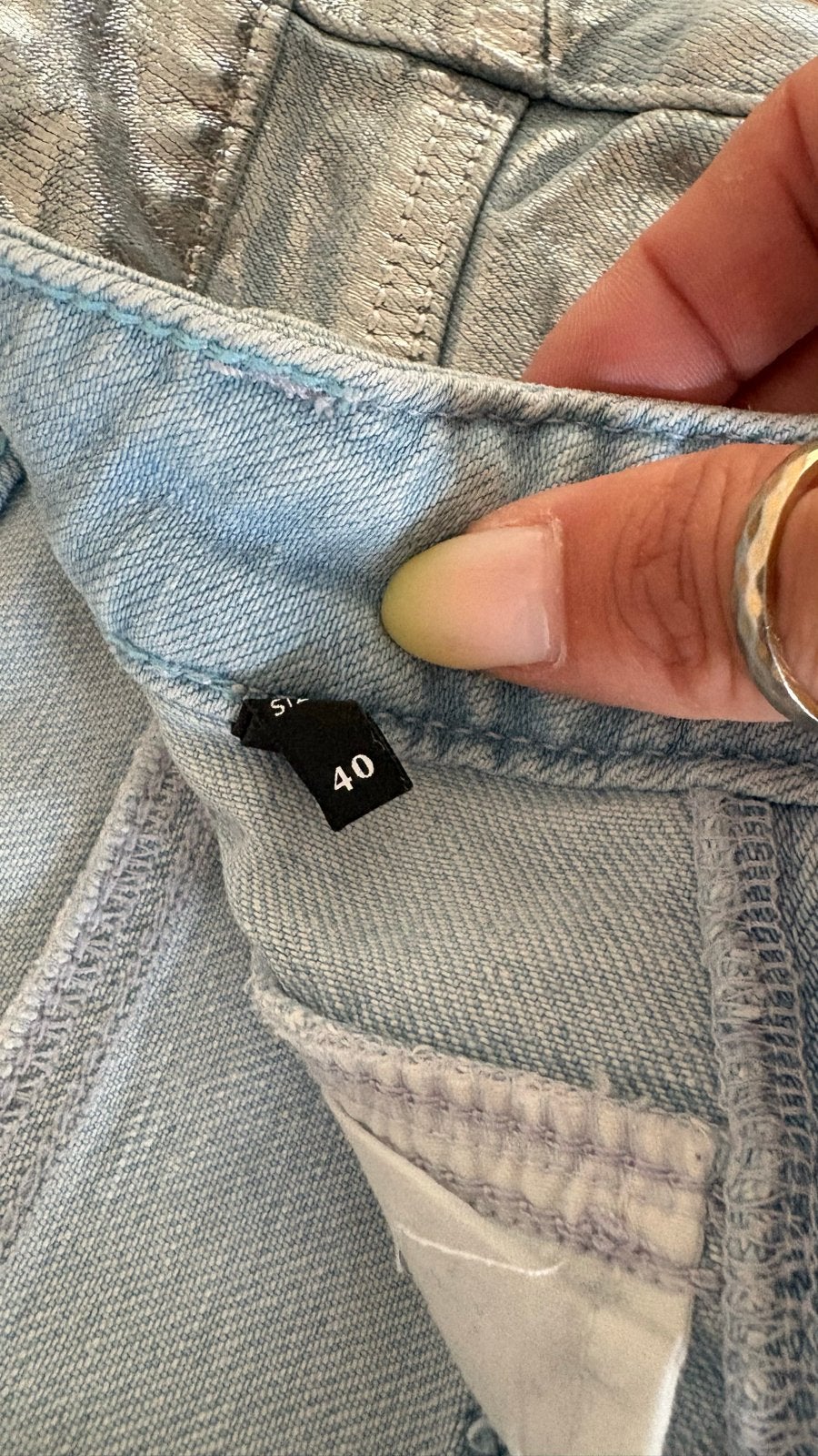 POM Amsterdam metallic denim set (jasje en broek), Kleding | Dames, Maat 38/40 (M), Ophalen of Verzenden, Zo goed als nieuw, Lang