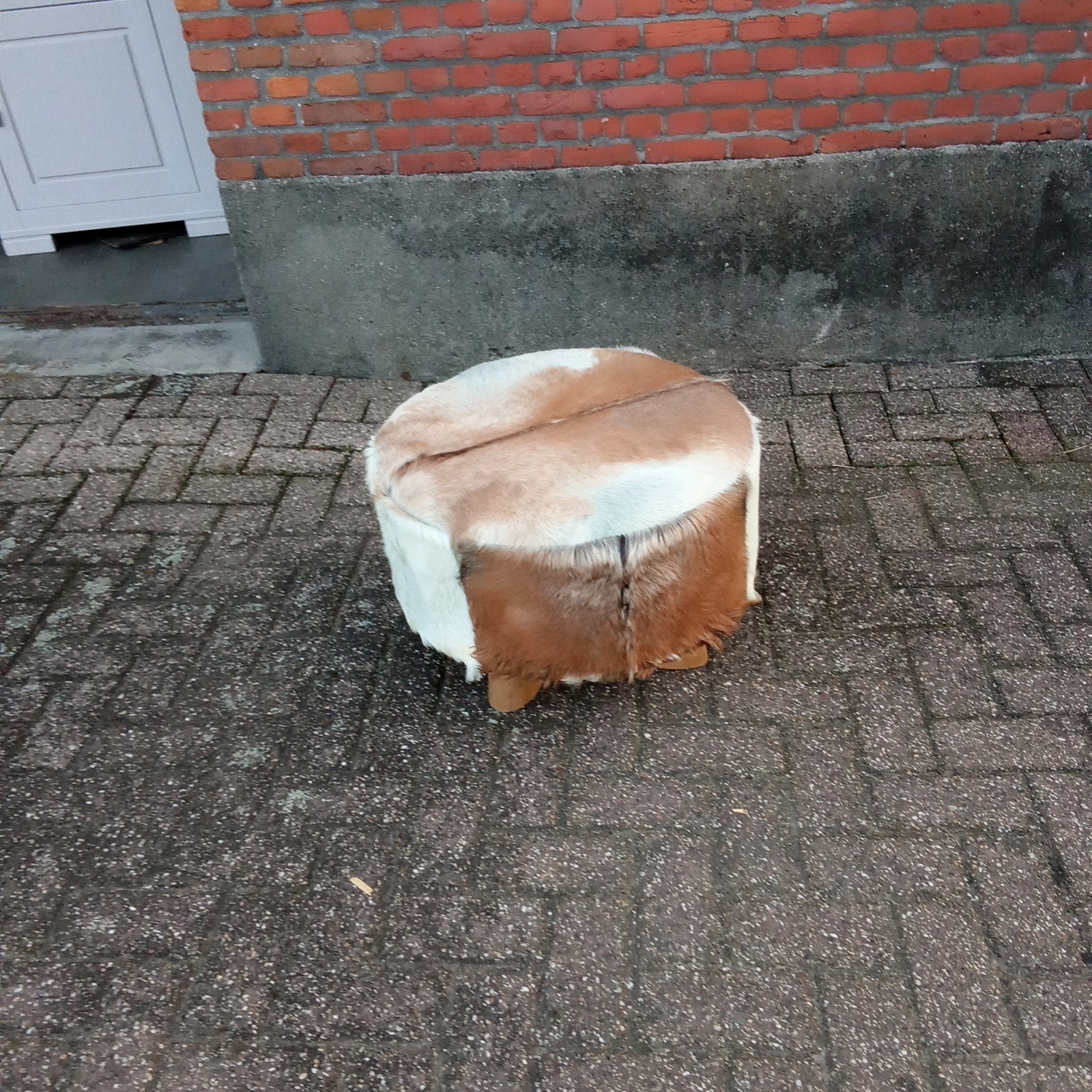 poef met huid 60 doorsnede 4o hoog, Ophalen, Rond, 50 tot 75 cm, 50 tot 75 cm