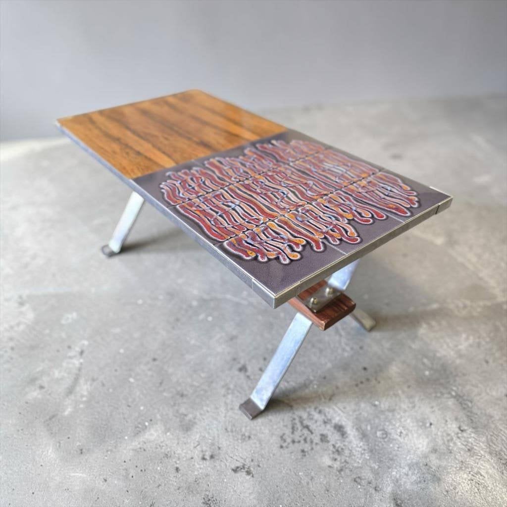 Vintage chromen coffee table /salontafel met keramiek accent, Ophalen