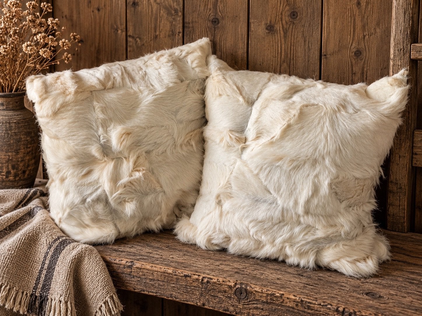 Set Tibitaanse schapenvacht kussens, Overige merken, Overige kleuren, Vierkant, Nieuw