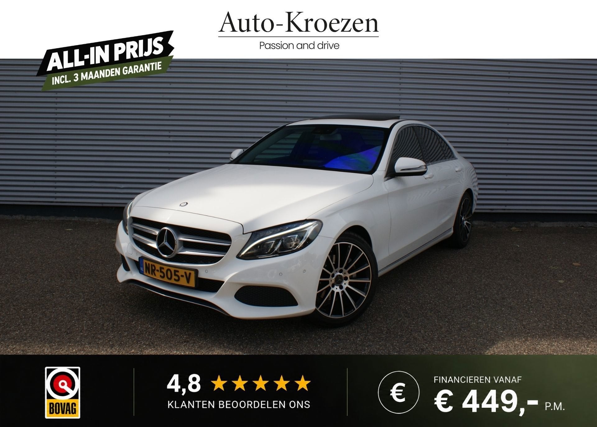 Mercedes-Benz C-klasse 200 Prestige | Schuifdak | Led | Stoe, Automaat, 4 cilinders, Leder en Stof, Wit