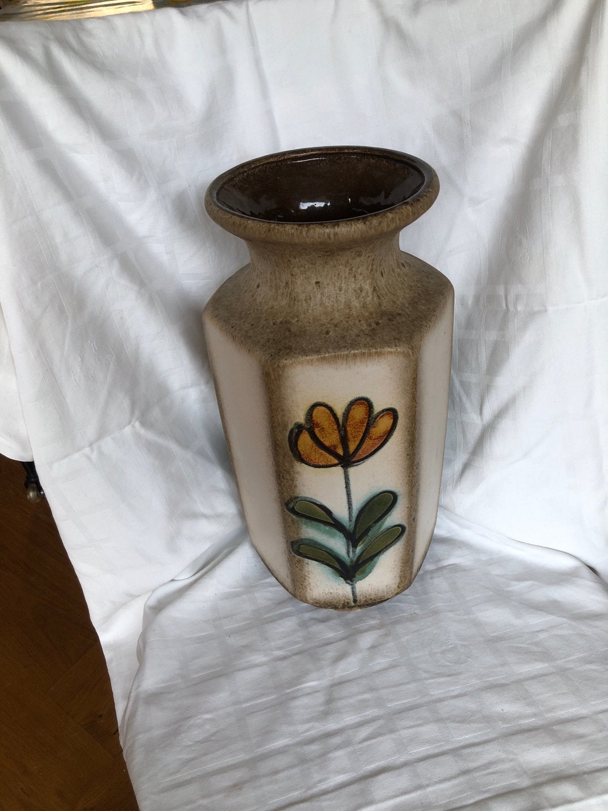 Vintage Keramische Vaas (40cm hoog)met Bloemenpatroon, Ophalen of Verzenden