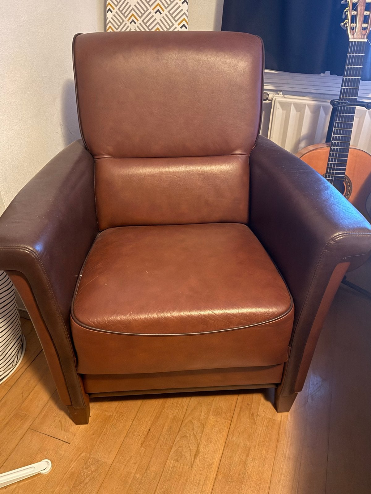 Comfortabele leren fauteuil - Bruin, Huis en Inrichting, Fauteuils, Ophalen, Gebruikt, Leer, 75 tot 100 cm
