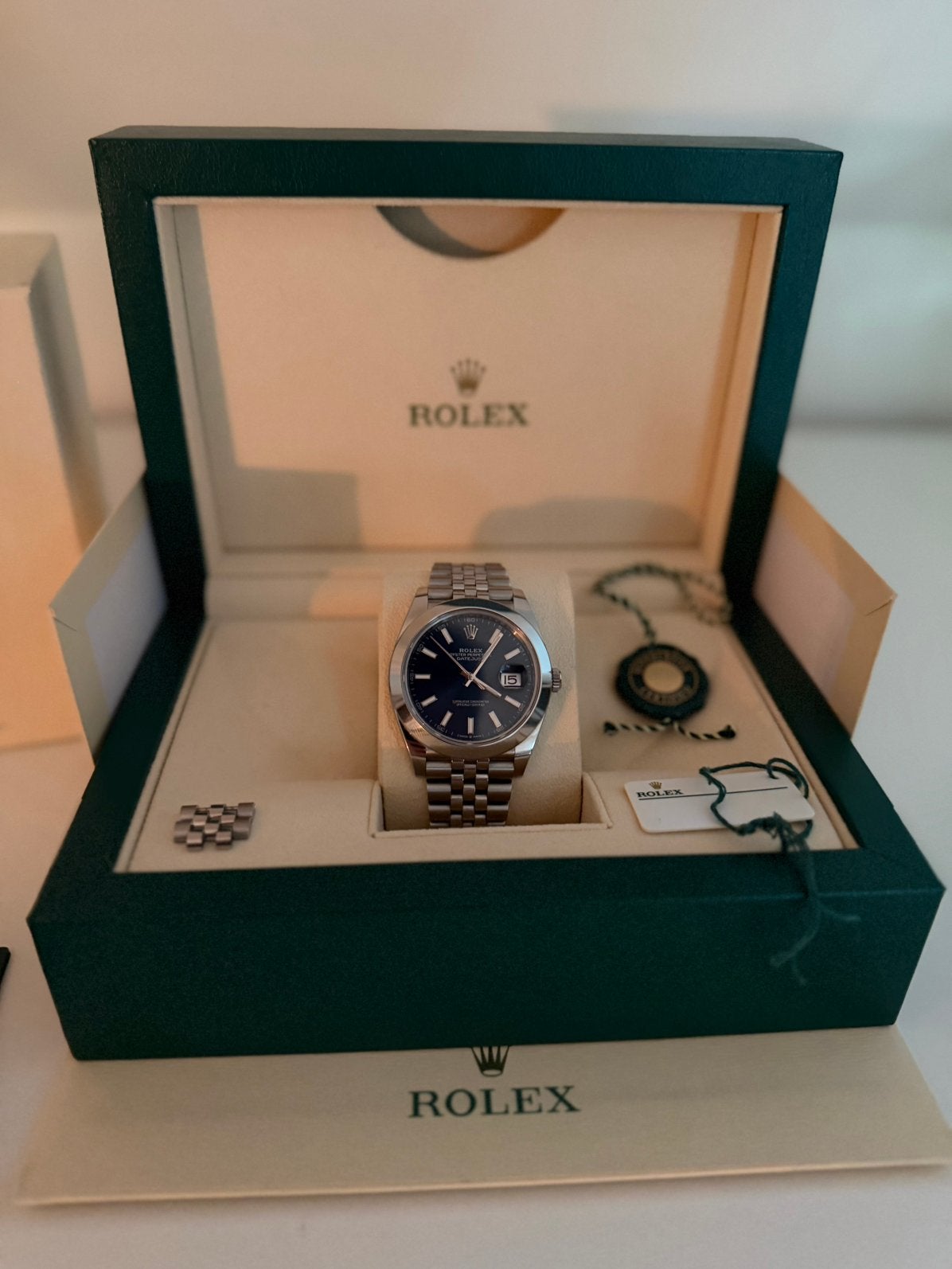 Rolex Datejust 41mm blue dail incl fab.garantie, Ophalen, Staal, Polshorloge, Zo goed als nieuw