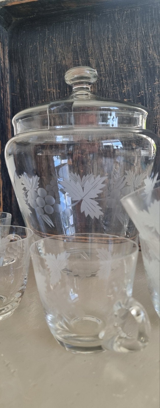 Vintage Glazen Punch Bowl Set met Druivenmotief, Ophalen