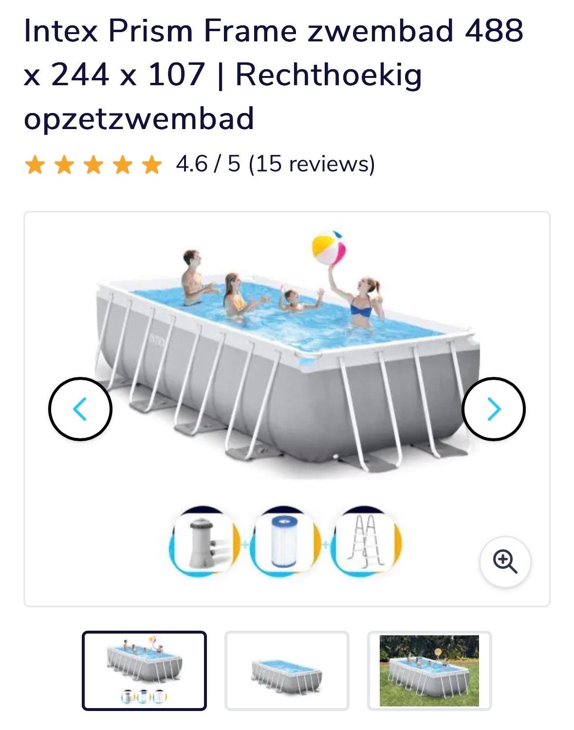 Intex zwembad 488x288x107 met warmtepomp 4kw, Gebruikt, 200 tot 300 cm, Rechthoekig, Ophalen