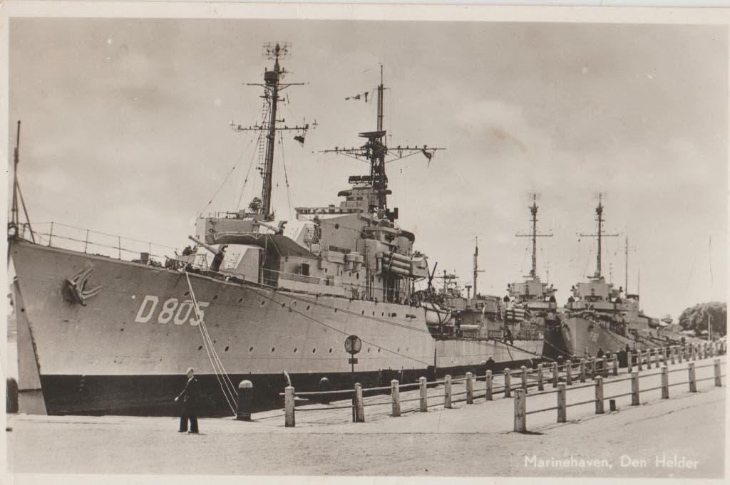 1955 den helder marine marinehaven haven schip d 805 schepen, Ophalen of Verzenden, 1940 tot 1960, Gelopen, Voertuig