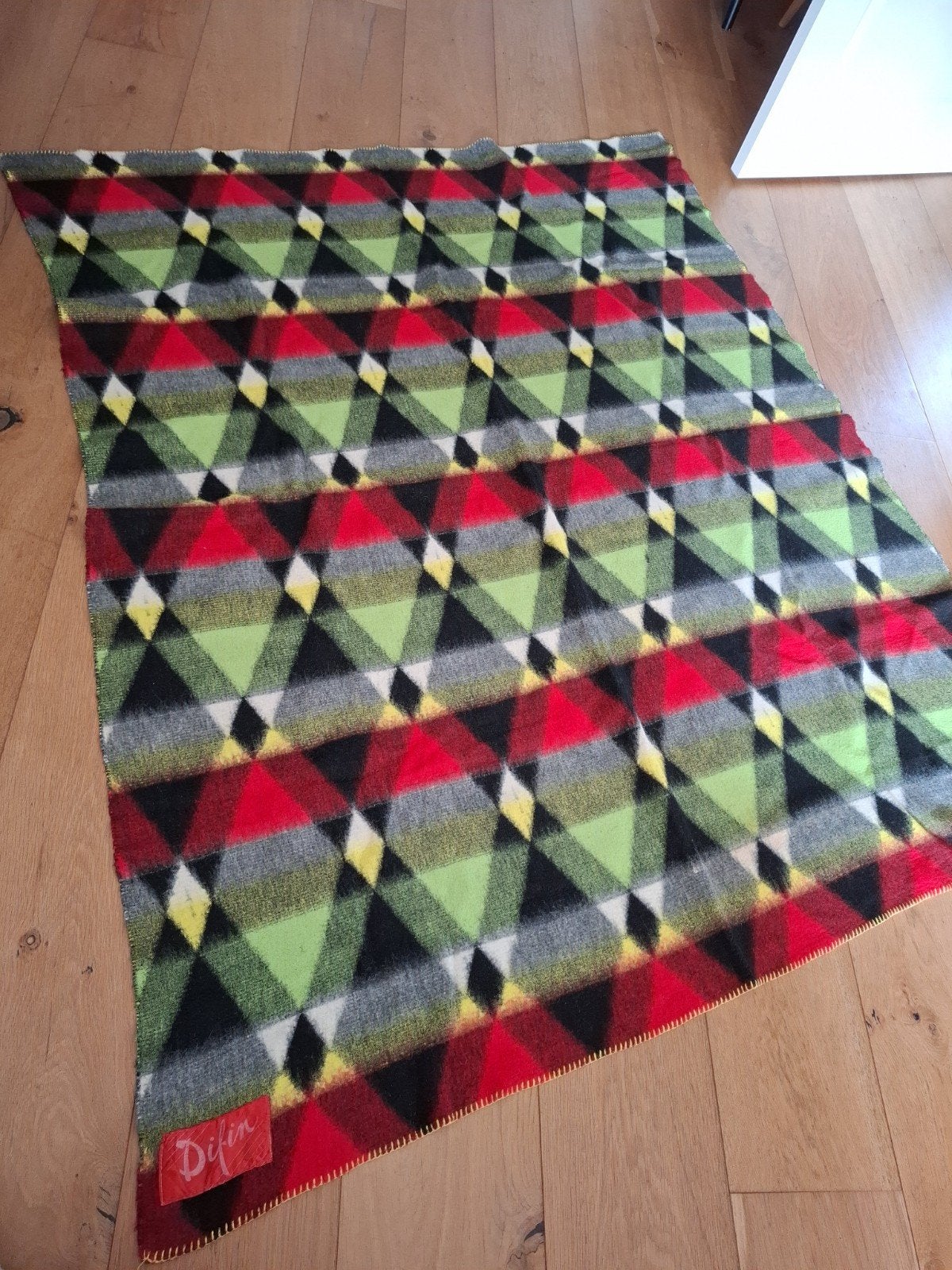 Retro wollen deken Difon 200x165 cm, Gebruikt, Meerkleurig, Tweepersoons, Ophalen of Verzenden