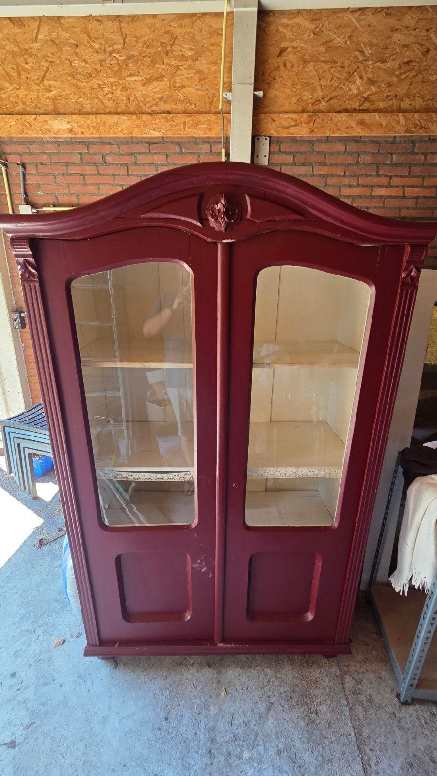 Antieke Buffetkast - Rood/Wit - Met Glazen Deuren, Ophalen, 100 tot 150 cm, Glas, Klassiek, Antiek, Vintage