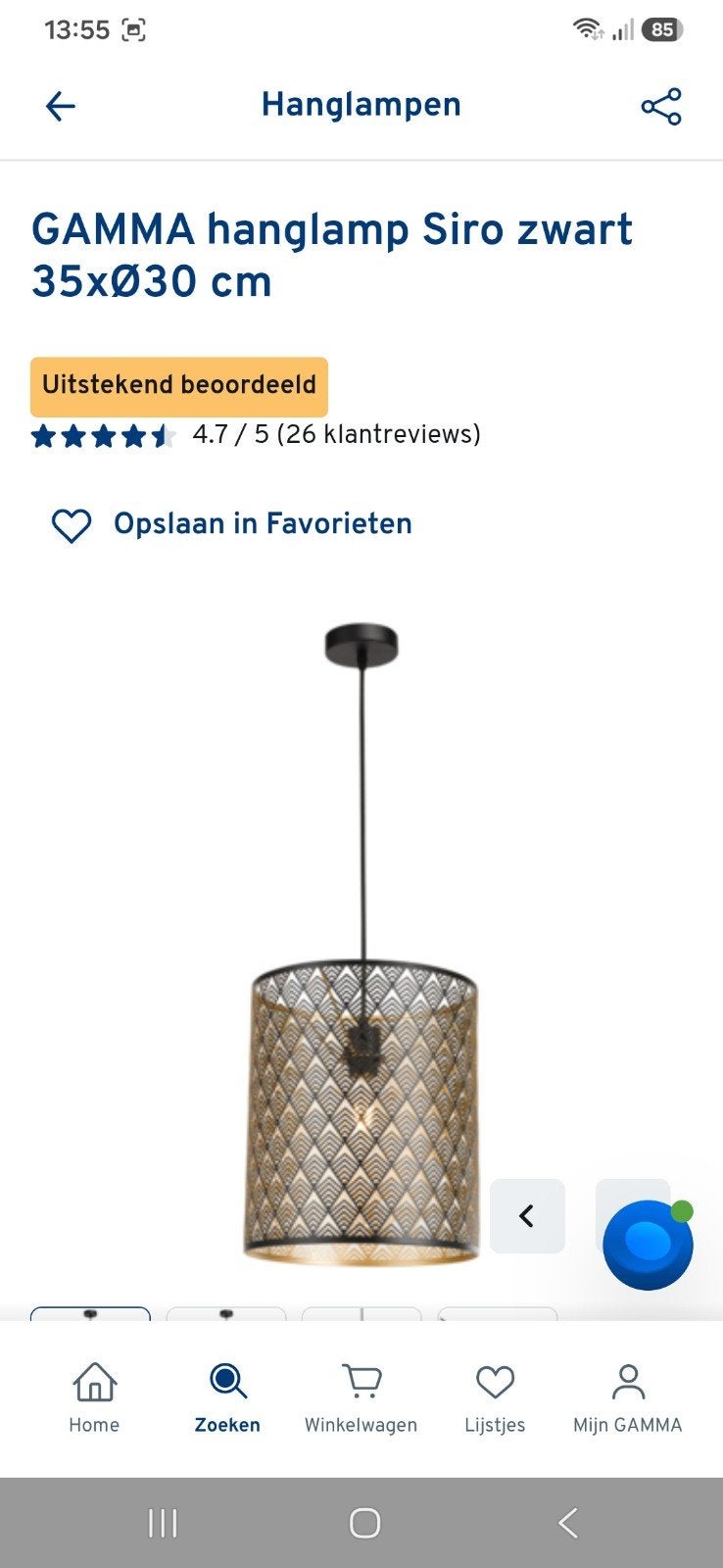 Gamma Zwart Hanglamp, Ophalen