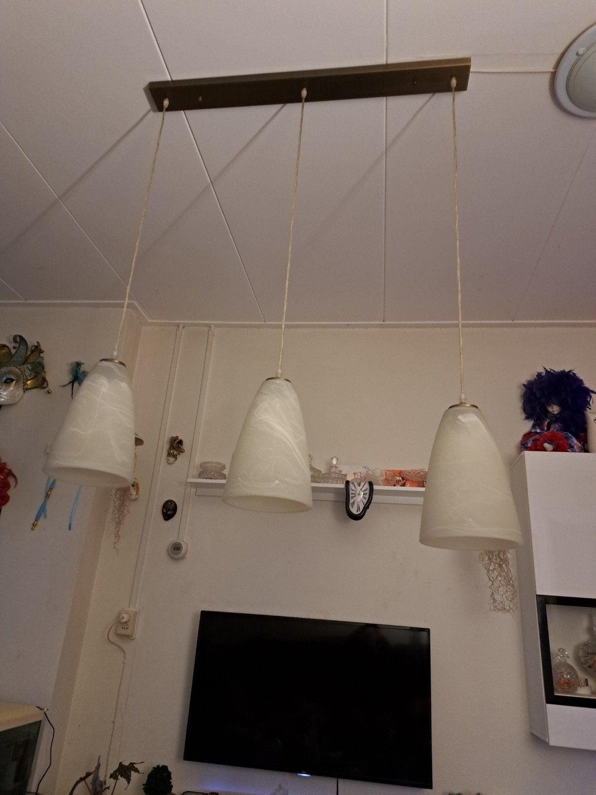 Mooie stijlvolle hanglamp met drie glazen kelken, Ophalen of Verzenden, Zo goed als nieuw, Glas, E27 (groot)