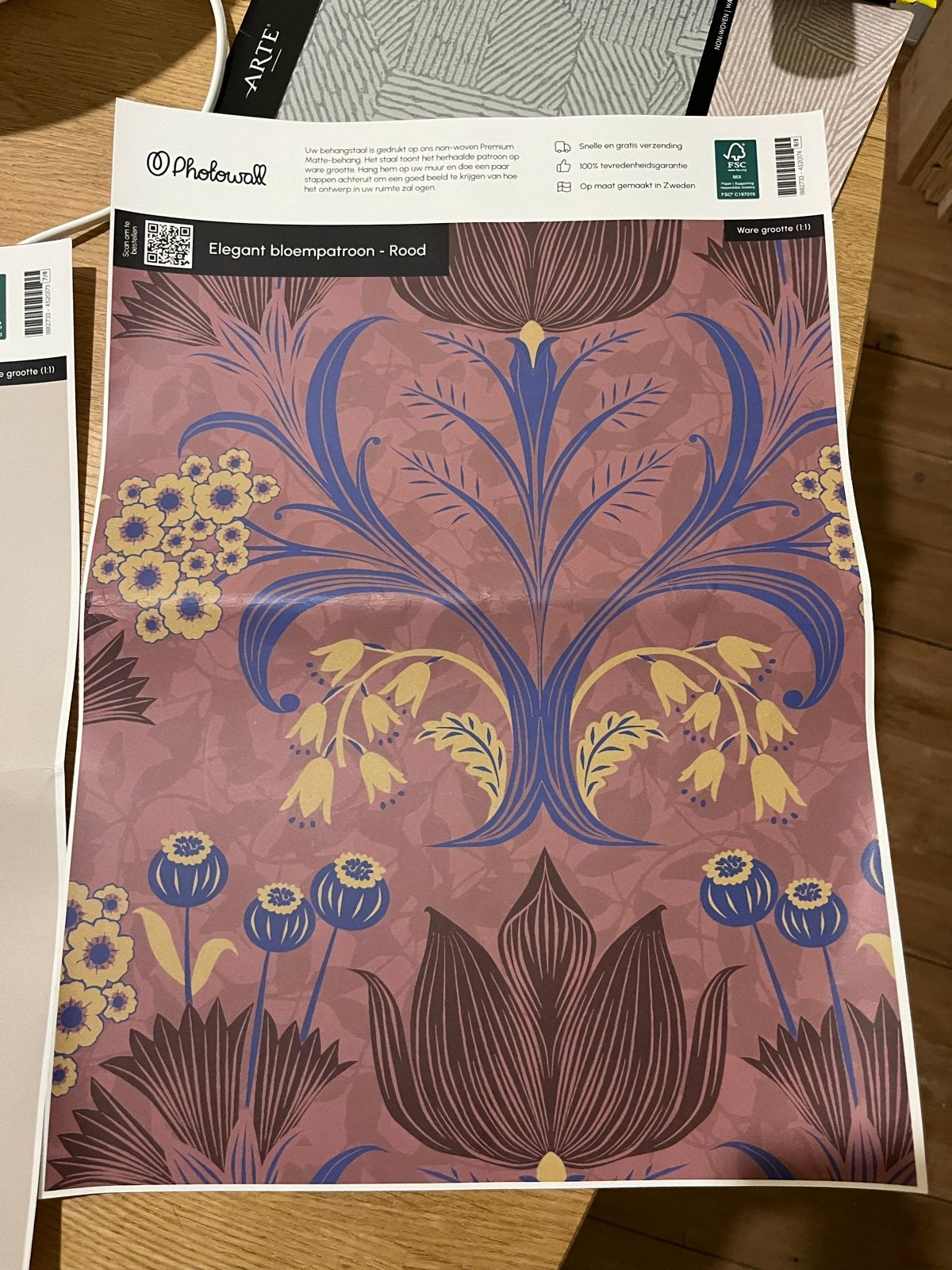Photowall behangstalen: bloemen en strepen, Ophalen of Verzenden, Groen