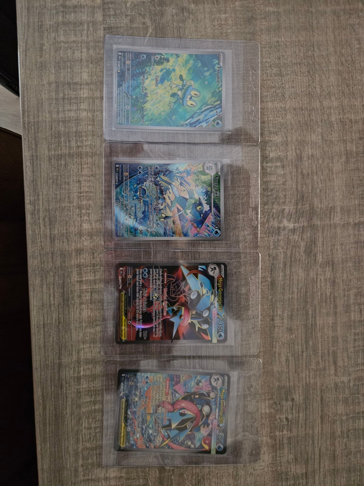 Froakie, Frogadier & Mega Greninja EX Evolutie Lijn NM, Ophalen, Zo goed als nieuw, Meerdere kaarten, Foil