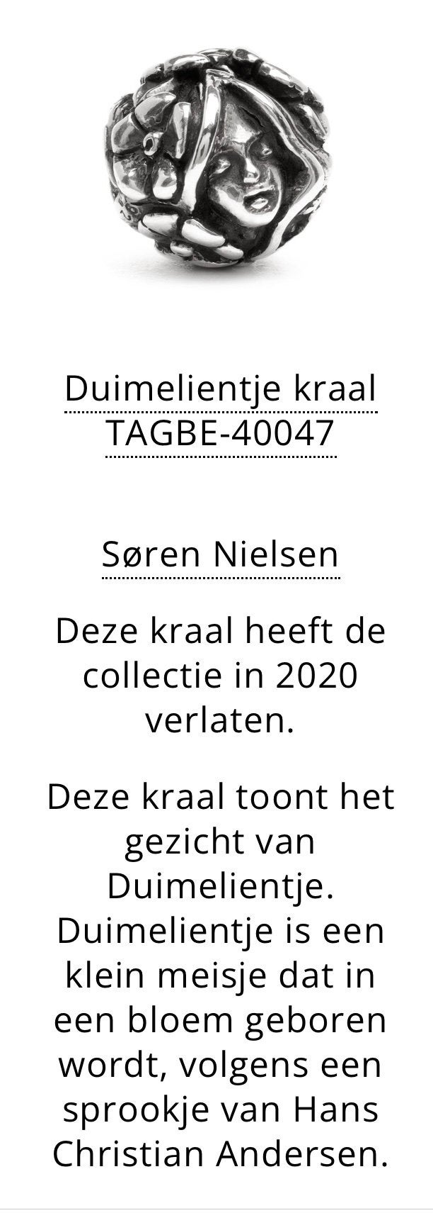 Trollbeads bedel duimelientje, Ophalen of Verzenden, Zo goed als nieuw, Zilver, Trollbeads