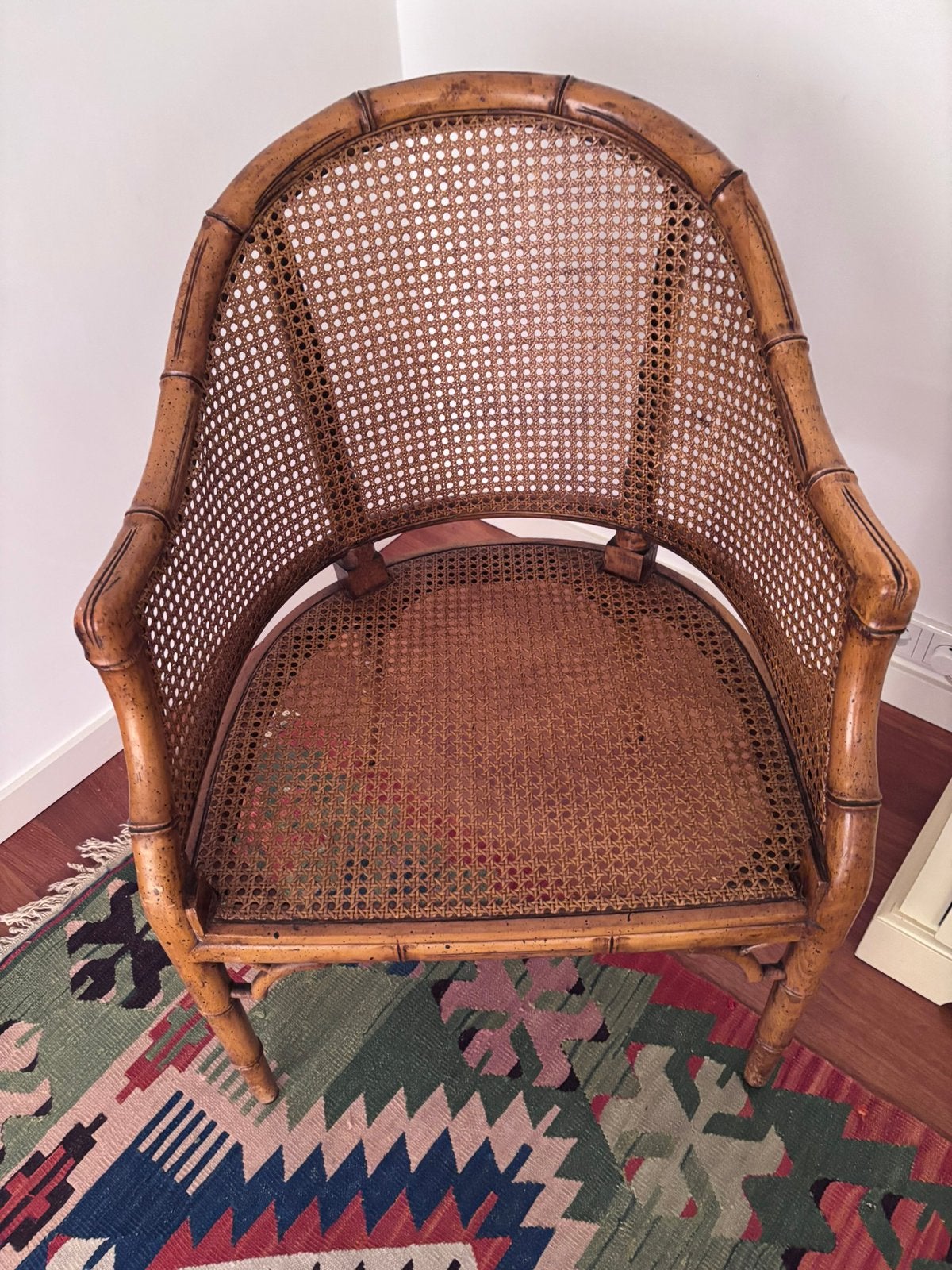 Karakteristieke vintage Giorgetti fauteuil faux bamboe rotan, Ophalen