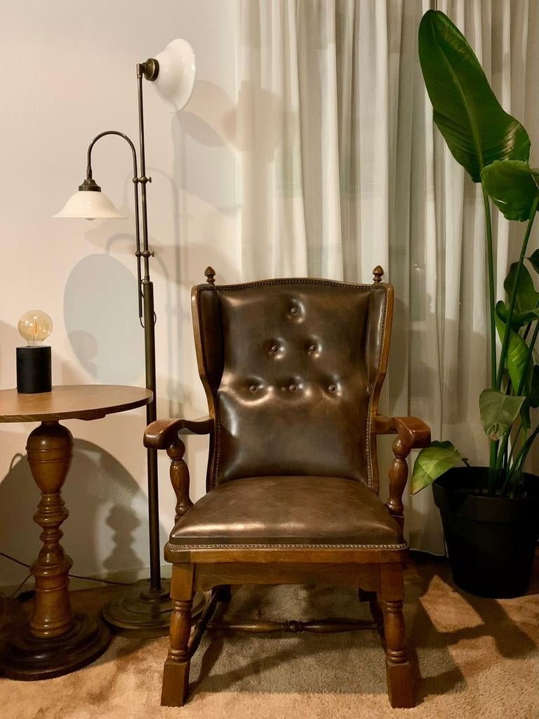 Vintage Leren Fauteuil - Klassieke Oorfauteuil, Ophalen of Verzenden