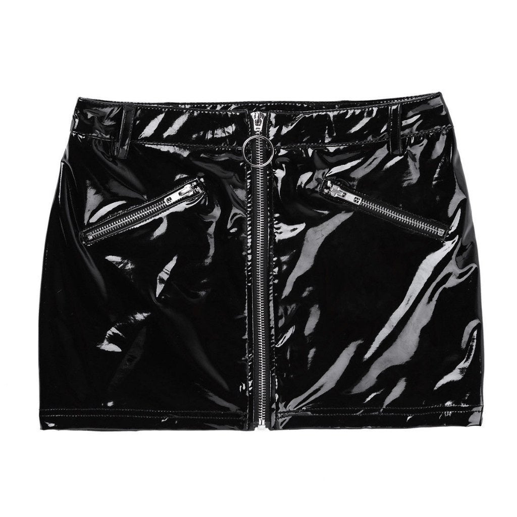 Wetlook mini rokje met rits leren lak zwart dames rok sexy, Maat 38/40 (M), Verzenden, Zwart, Nieuw