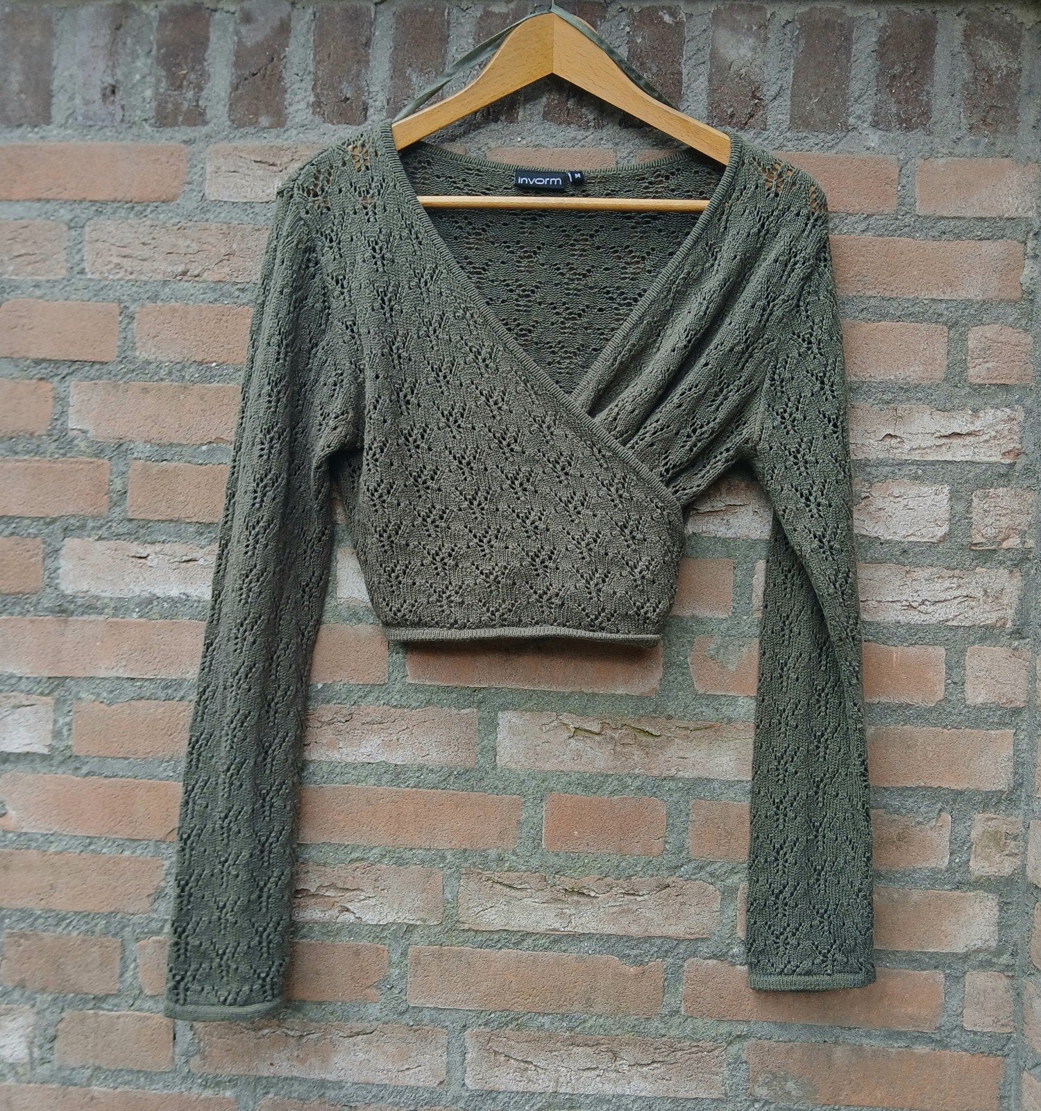 Khaki groene gehaakt boho hippie Indy bolero M / 38, Maat 38/40 (M), Ophalen of Verzenden, Zo goed als nieuw, Lange mouw