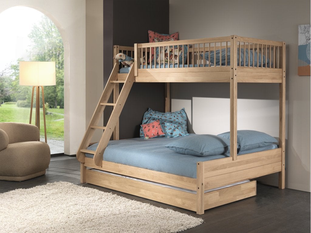 Forrest Oak 3-persoons stapelbed - 90x200 / 140x200 - Massie, Huis en Inrichting, Niet ingevuld, Niet ingevuld, Niet ingevuld
