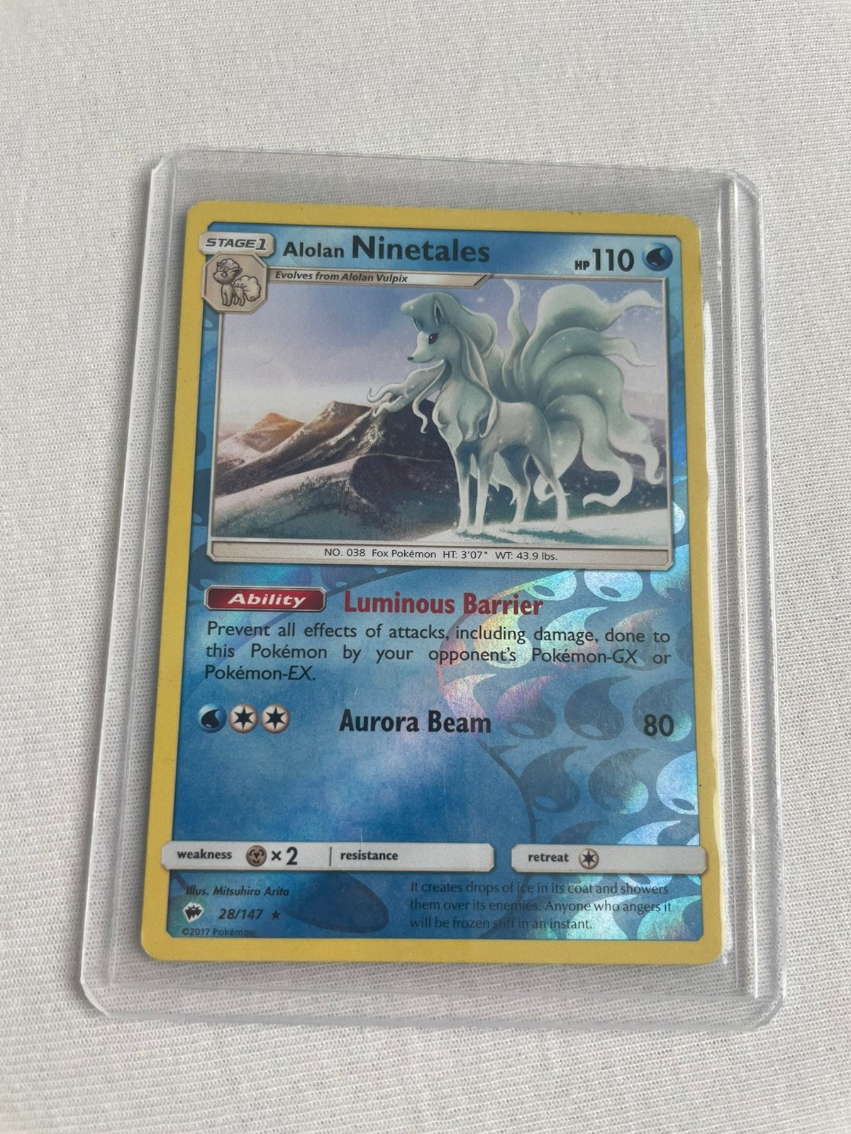 Alolan ninetales 28/148 pokemon kaart, Ophalen of Verzenden, Zo goed als nieuw, Losse kaart, Foil
