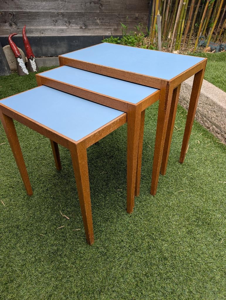 jaren 60 Deense Sika Møbler hoge nesting tafels, Gebruikt, 55 tot 75 cm, Deens design, Rechthoekig