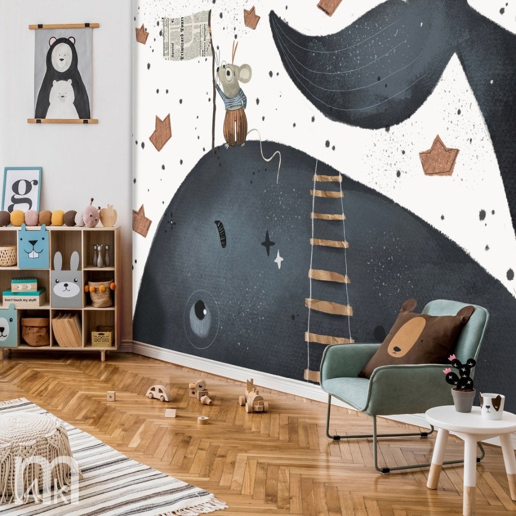 Walvis en Muis vlies behang - Ook op maat - Muurdeco4kids, Verzenden, Nieuw
