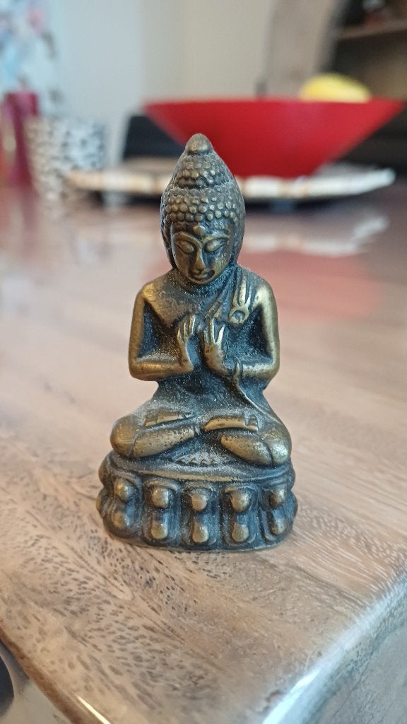 Oud bronzen Phra Kring boeddha-amulet, Antiek en Kunst, Minder dan 20 cm, Ophalen of Verzenden, Beeld, Metaal