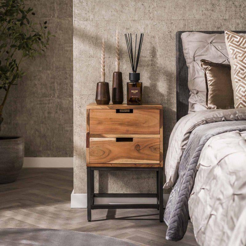 Nachtkastje 2L flat / Massief acacia naturel, Ophalen, Nieuw, Minder dan 45 cm, 70 cm of meer